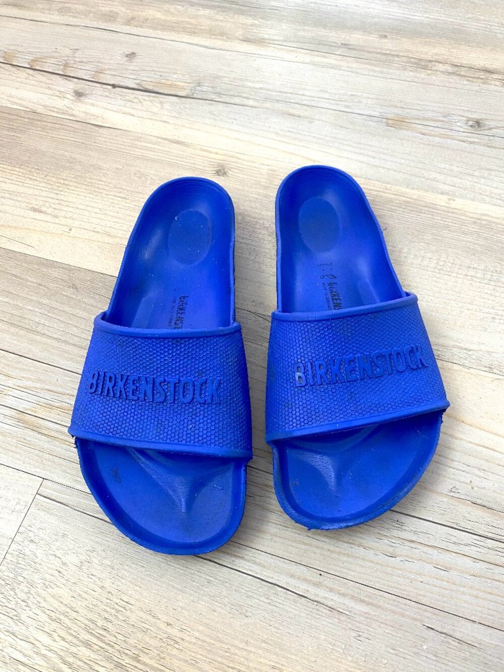 Birkenstock Blue Rubber Logo Slide Sandals Size 39